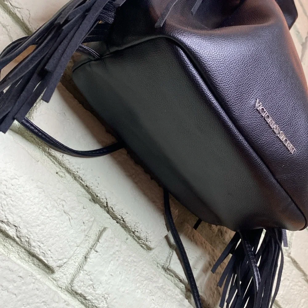 Victoria's Secret Black Backpack with Smooth Leather and Fringe